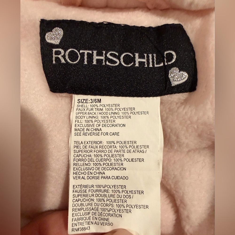 Rothschild Pale Pink With Hearts Quilted Hooded Baby One-Piece snowsuit - Picture 5 of 5